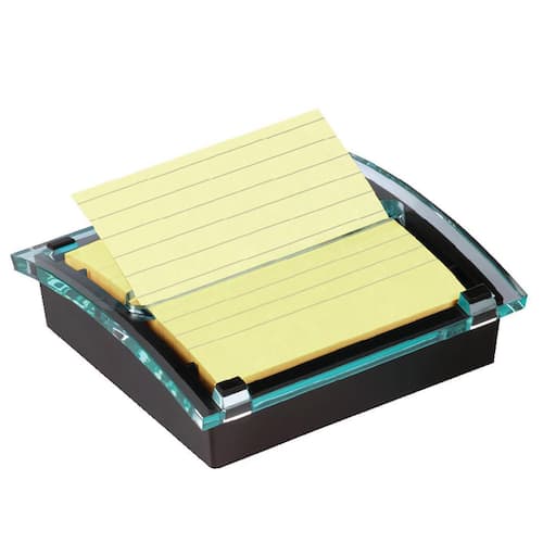 Post-it® Skrivbordshållare för notislappar Super Sticky Z svart/transparent + Super Sticky-block med linjerade Z-notislappar 101 x 101 mm Canary