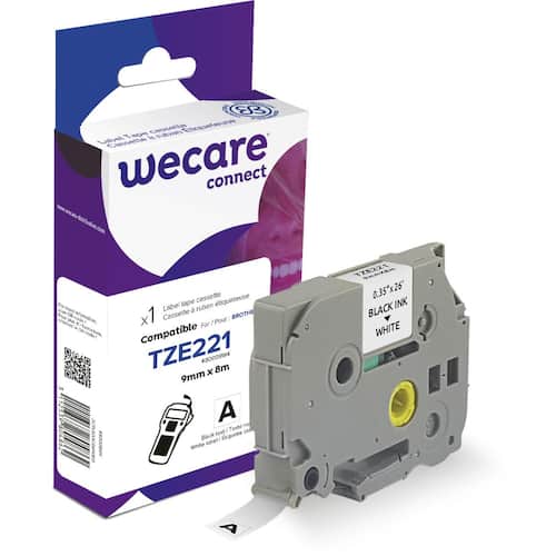 Wecare Tape 9mm TZe-221 Svart på Vit