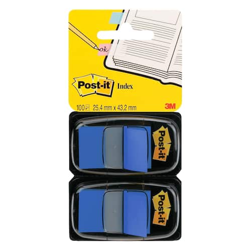 Produktfoto för Post-it® Indexflikar medium 25,4 x 43,2 mm blå 2 x 50 dubbelpack med hållare 680-G2EU
