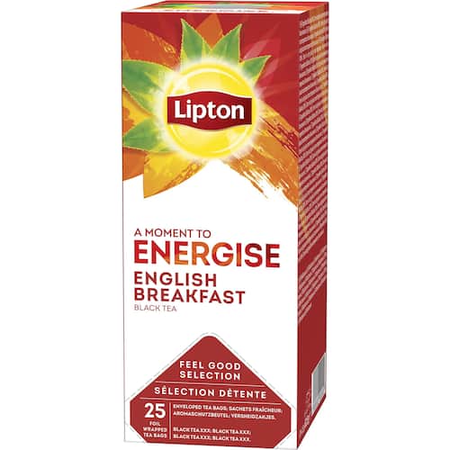 Lipton Te English Breakfast, svart, 25 inslagna tepåsar