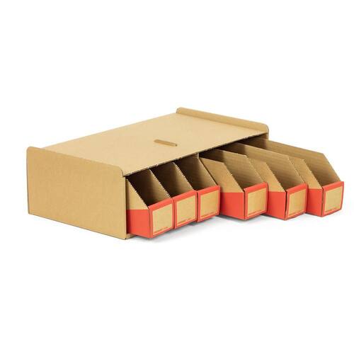 Pressel Kleinteile-Magazin Braun/Rot, 60 x Boxen 65mm + 10 x Korpus, 1 Set (vorher Art.Nr. 916103) Artikelbild