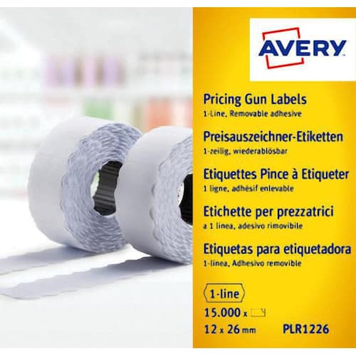 Avery Preisauszeichner-Etiketten PLR1226, ablösbar, 26 x 12 mm, 10 Rollen, weiss, 15.000 Etiketten Artikelbild
