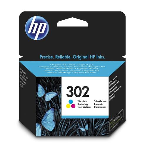 HP Bläckpatron 302 (F6U65AE), cyan, magenta, gult, singelpack, standardkapacitet produktfoto