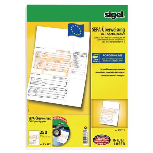 sigel Bankformular Zahlschein PC-SEPA-Überweisung, A4, 250 Stück Artikelbild Secondary1 L