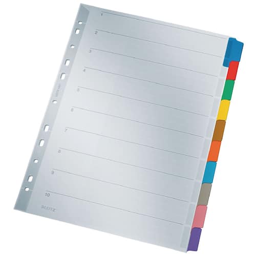 Leitz Ordnerregister A4, blanko, 10 Blatt, Karton, weiß mit farbigen Taben Artikelbild