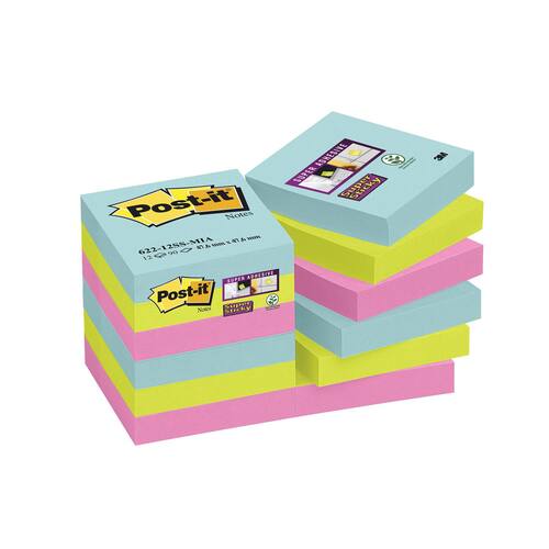 Post-it® Super Sticky Notes Haftnotizen Miami, 48x48mm, 90 Blatt pro Block, 12 Blöcke, 1 Packung Artikelbild