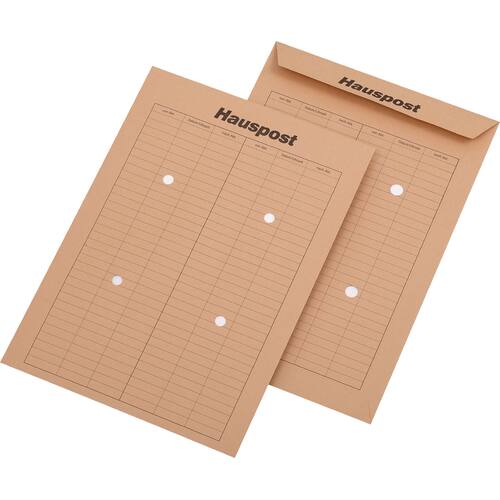 MAILmedia® Hausposttasche, 4 Sichtlöcher, beidseitiger Tabellendruck, nicht klebend, C4, 229 x 324 mm, 110 g/m², Natron (RC), braun, 250 Stück Artikelbild