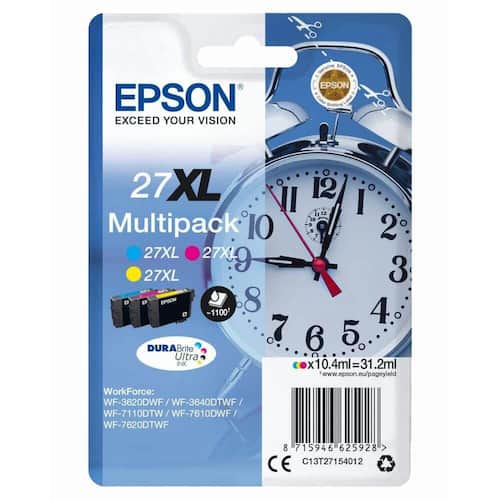 Epson Original Tintenpatrone 27XL, T271540, XL Kapazität, Druckerpatrone, 3farbig, Gelb, Cyan, Magenta, Multipack, 1 Packung Artikelbild