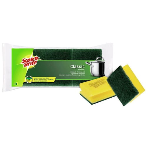 Scotch-Brite Classic Topfreiniger CLNS3 gelb/grün, Scheuerschwamm, Reinigungsschwamm, 3 Stück Artikelbild