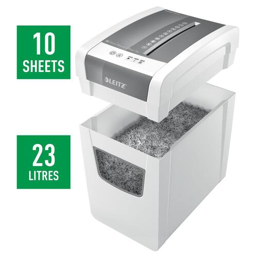Leitz IQ Slim Home P4 Aktenvernichter, Shredder, Reißwolf, Partikelschnitt, 23l, weiß, 1 Stück Artikelbild Secondary3 L