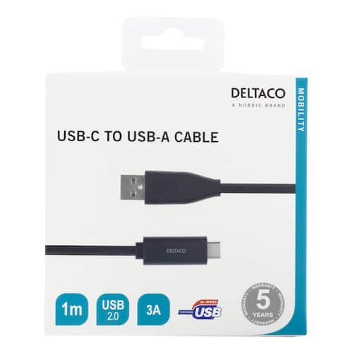 Kabel DELTACO USB-C til USB-A 1m produktbilde