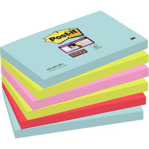 Post-it® Super Sticky Notes Haftnotizen Miami, 76x127mm, 90 Blatt pro Block, 6 Blöcke, 1 Packung Artikelbild