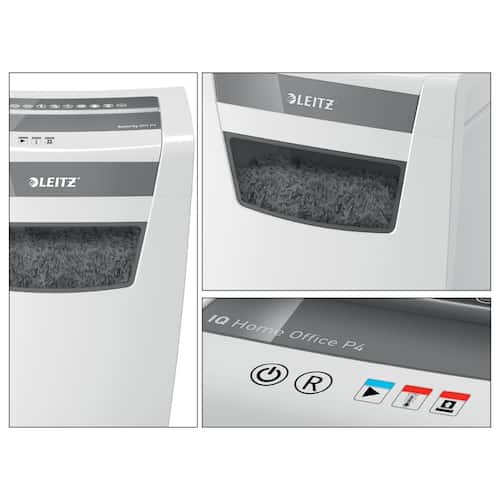 Leitz IQ Home Office P4 Aktenvernichter, Shredder, Reißwolf, Partikelschnitt, 23l, weiß, 1 Stück Artikelbild Secondary1 L