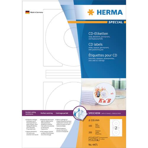 Herma CD-Etiketten A4, weiß 200 Stück Artikelbild Secondary1 L