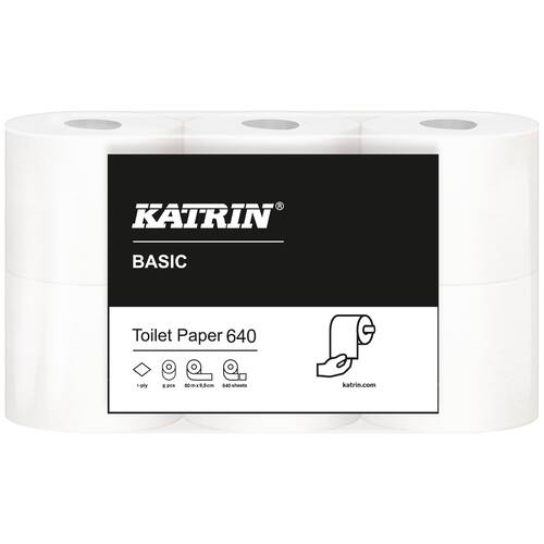 KATRIN Toalettpapper Basic Toilet 640 1-lagers, 640 ark, 97 mm, naturvitt produktfoto