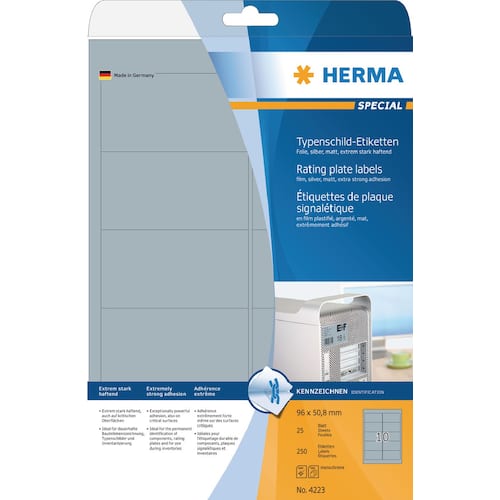 Herma Super Print Typenschild-Etiketten, silber, 96x50,8mm, 250 Stück Artikelbild Secondary3 L