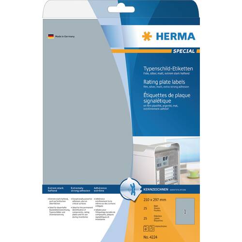 Herma Typenschilderetiketten silber, A4, Nr. 4224 Artikelbild Secondary3 L