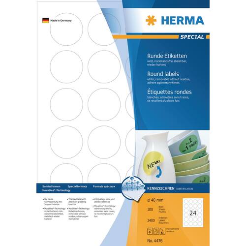 Herma Etiketten A4 Movables weiß Durchmesser: 40mm 2400 Stück Artikelbild Secondary3 L