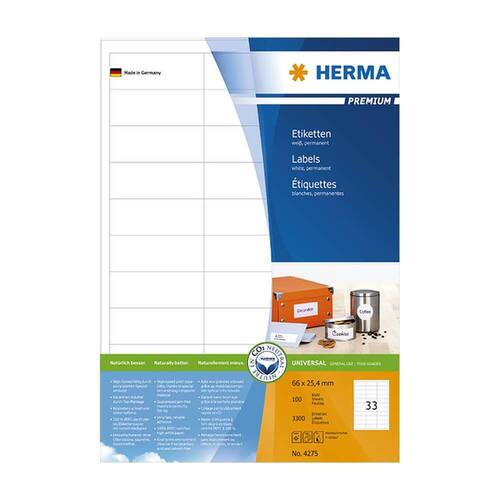 Herma Inkjet-, Laser- und Kopieretiketten, A4-Bogen, weiß, 66x25,4mm, 3300 Stück Artikelbild