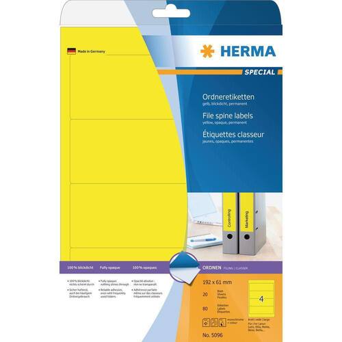 Herma Rückenschild, selbstklebend, breit / kurz, 61 x 192 mm, gelb - 80 Stück Artikelbild
