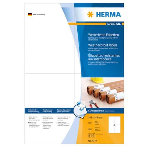 Herma Etiketten witterungsbeständig, für Laserdrucker und Kopierer, weiß, 105x148mm, 400 Stück Artikelbild