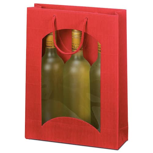 Flaschentragetasche OpenWave für 3 Flaschen mit Sichtfenster, Geschenktaschen, 250x85x360mm, rot, 20 Stück Artikelbild