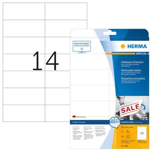 Herma Etiketten wiederablösbar, removeable, A4, weiß 105x42,3mm, 350 Stück Artikelbild