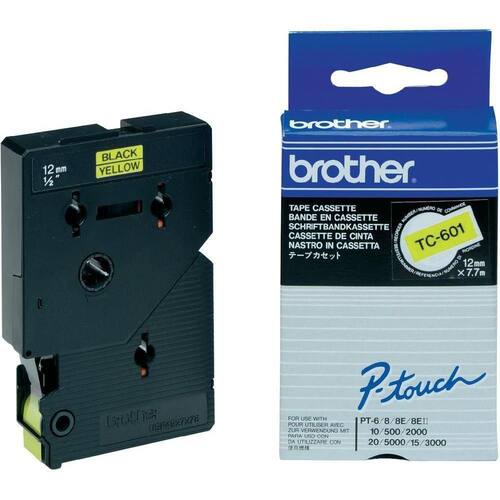 Brother Schriftbänder 12 mm / 7,7 m, Schriftband: Gelb, Druck: Schwarz - TC 601 Artikelbild