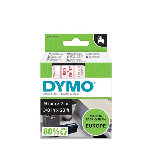 Dymo Schriftband, Weiß, Druck: Rot 9 mm Artikelbild Secondary1 L