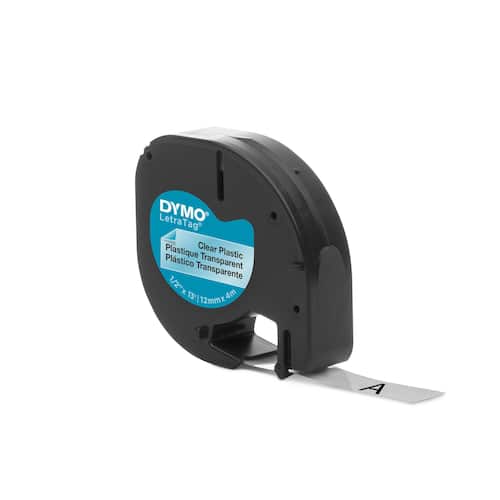Dymo Tape LetraTAG plast 12mm svart på transparent produktfoto