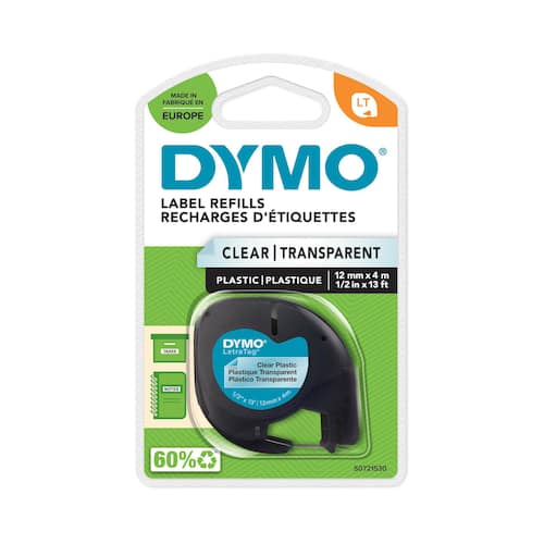 Dymo Tape LetraTAG plast 12mm svart på transparent produktfoto Secondary1 L