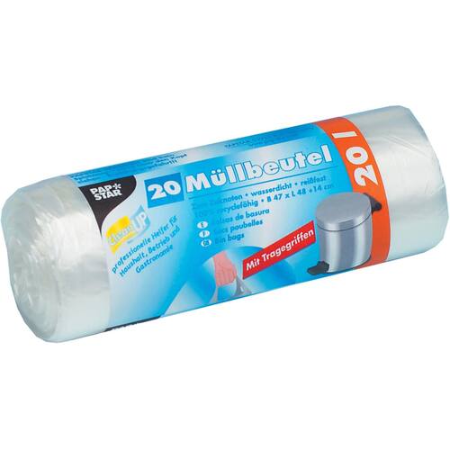 PAPSTAR Müllsack mit Trageschlaufe, HDPE, 20 l, transparent, 1 Rolle Artikelbild