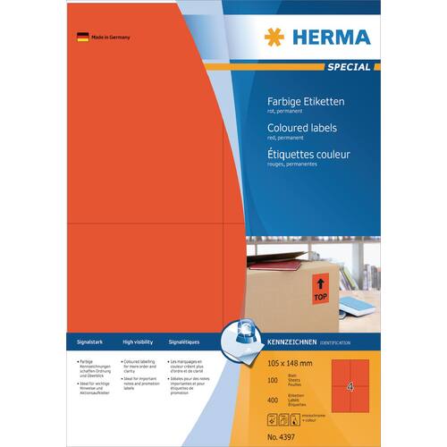 Herma Etiketten A4 rot 105x148mm 400 Stück Artikelbild Secondary1 L