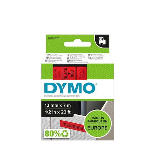 Dymo Schriftband, Rot, Druck: Schwarz, 12 mm Artikelbild Secondary1 L