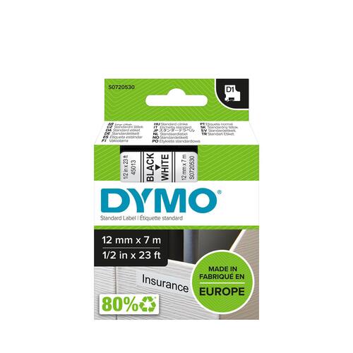 Dymo Schriftband, Weiß, Druck: Schwarz, 12 mm Artikelbild Secondary1 L