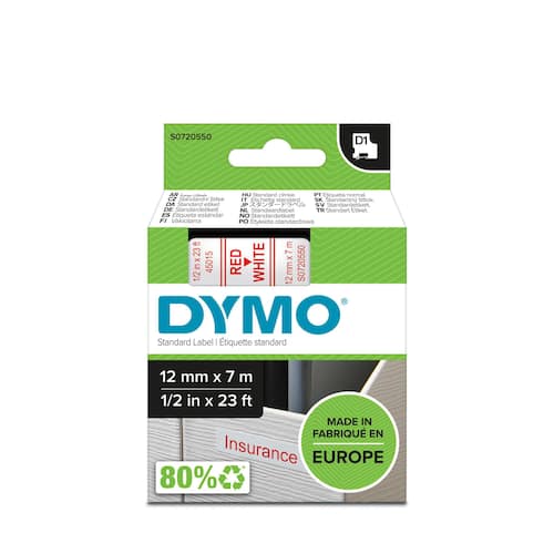 Dymo Schriftband, Weiß, Druck: Rot, 12 mm Artikelbild Secondary1 L