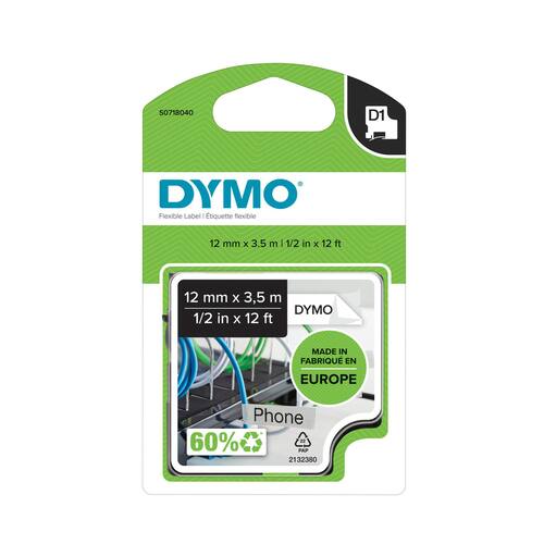 Dymo Schriftband D1, schwarz/weiß, 12mmx3,5m, Nylon, Hochleistungsband, 1 Rolle Artikelbild Secondary1 L