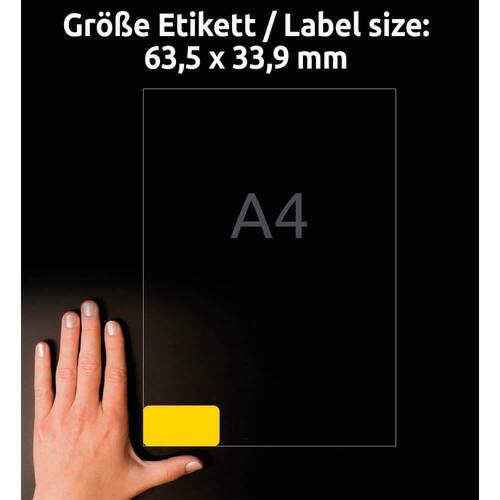 Avery Inkjet-, Laser- und Kopieretiketten L6035-20, 63,5 x 33,9 mm, A4, Gelb, 20 Blatt, 480 Etiketten Artikelbild Secondary2 L