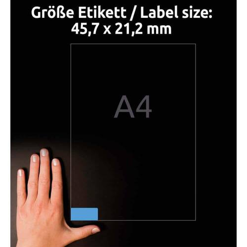 Avery Inkjet-, Laser- und Kopieretiketten, A4-Bogen, blau, 45,7x21,2mm, 960 Stück Artikelbild Secondary2 L