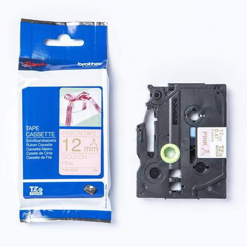Brother Tape TZERE34 12mm guld på rosa produktfoto