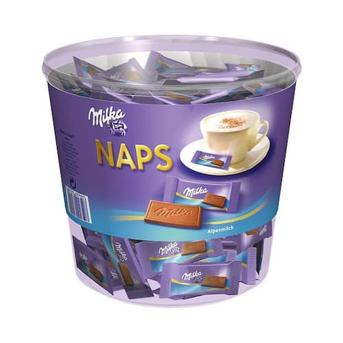 Milka Naps, Schokolade Alpenmilch, 207 Stück x 4,8g, einzeln verpackt, 1 Dose Artikelbild
