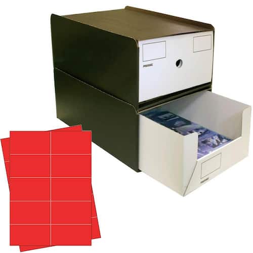 Pressel Stapel-Box 331 A4 hoch, grau-braun/weiss mit roten Etiketten (vorher Art.Nr. 338103) Artikelbild