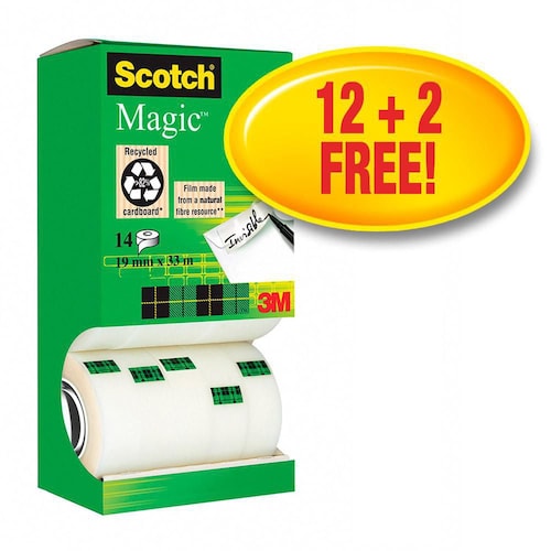 Scotch® Klebeband Magic™ Tower Pac, Klebefilm, selbstklebend, permanent, 19mmx33m, transparent, Spar-Pack 12+2 Gratis Artikelbild