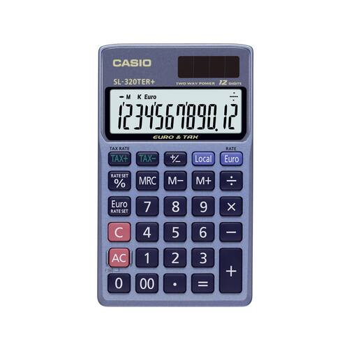 Casio Taschenrechner, SL-320TER+, Solar-/Batteriebetrieb, Display 12-stellig, 70x118,5x8mm, grau Artikelbild