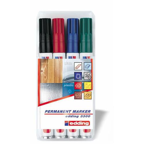 edding Permanentmarker 3300, 1,5 mm, Keilspitze, farblich sortiert, 4er-Set, 1 Packung Artikelbild Secondary1 L