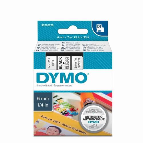 Dymo Schriftband, Transparent, Druck: Schwarz, 6 mm Artikelbild