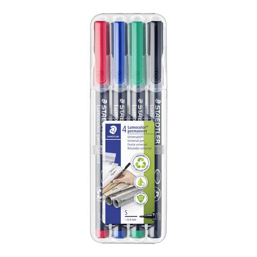 STAEDTLER Lumocolor Lumocolor Universalstift, Superfein, 0,4 mm, permanent, farblich sortiert, 4er-Set, 1 Packung Artikelbild Secondary1 L