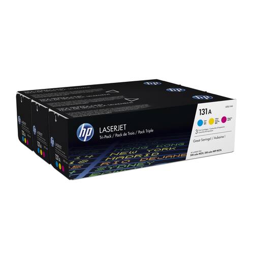 HP Original Toner HP 131A, U0SL1AM, Lasertoner, Tonerkartusche, Tri-Pack, Cyan, Magenta, Gelb, 3 Stück pro Packung Artikelbild
