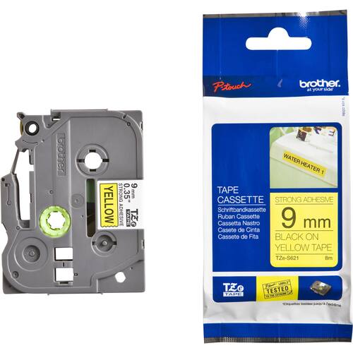 Brother Tape TZES621 9mm svart på gul produktfoto