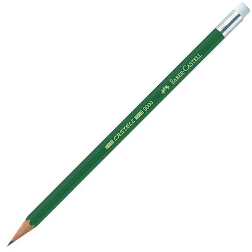 Faber-Castell Graphit-Bleistift Castell 9000, B-Mine, mit Radiergummi, sechseckig, Schaftfarbe grün, 12 Stück pro Packung Artikelbild